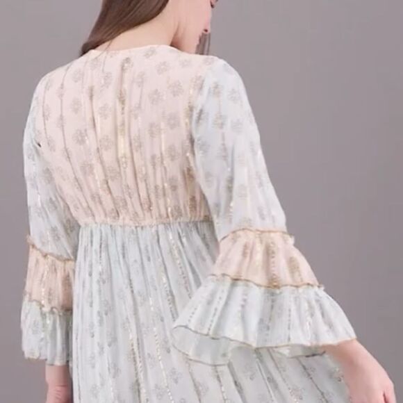 Ditsy Print Boho Beach Wedding Maxi Dress Hippie Gypsy Festival Layered Prairie - Picture 4 of 6